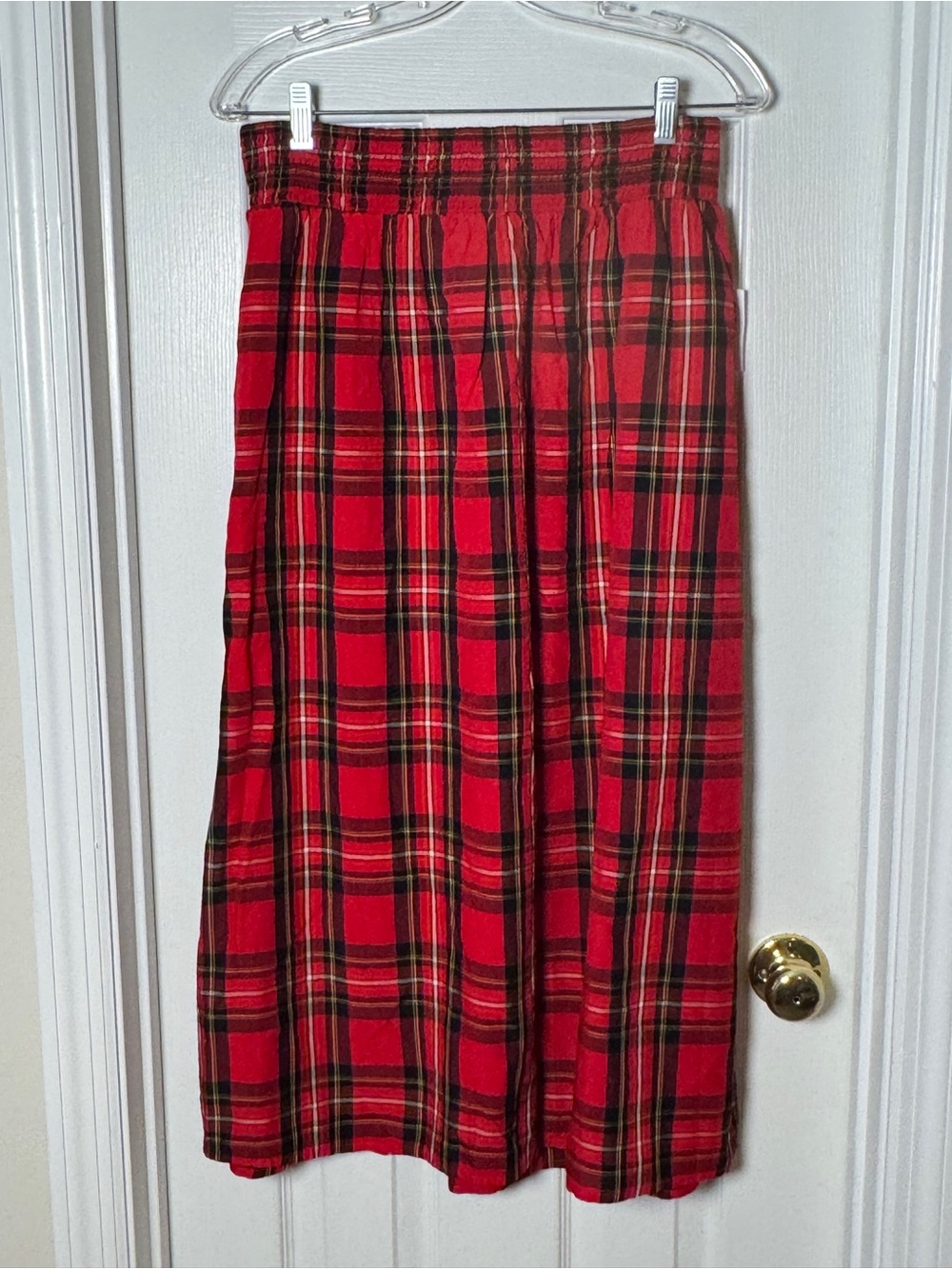 Old Navy Red Tartan Plaid Smocked Waist Midi Skirt size Large NWT